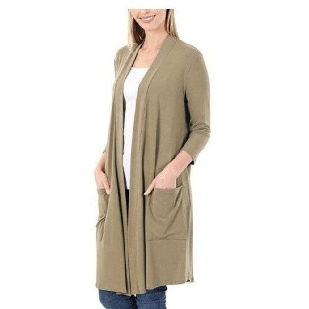 Zenana Sunday Morning Open Front Slouchy Cardigan-Pockets-Small-NWOT